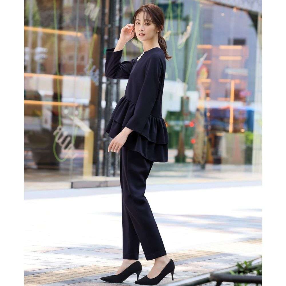 優雅な二段フリルトップスパンツドレス