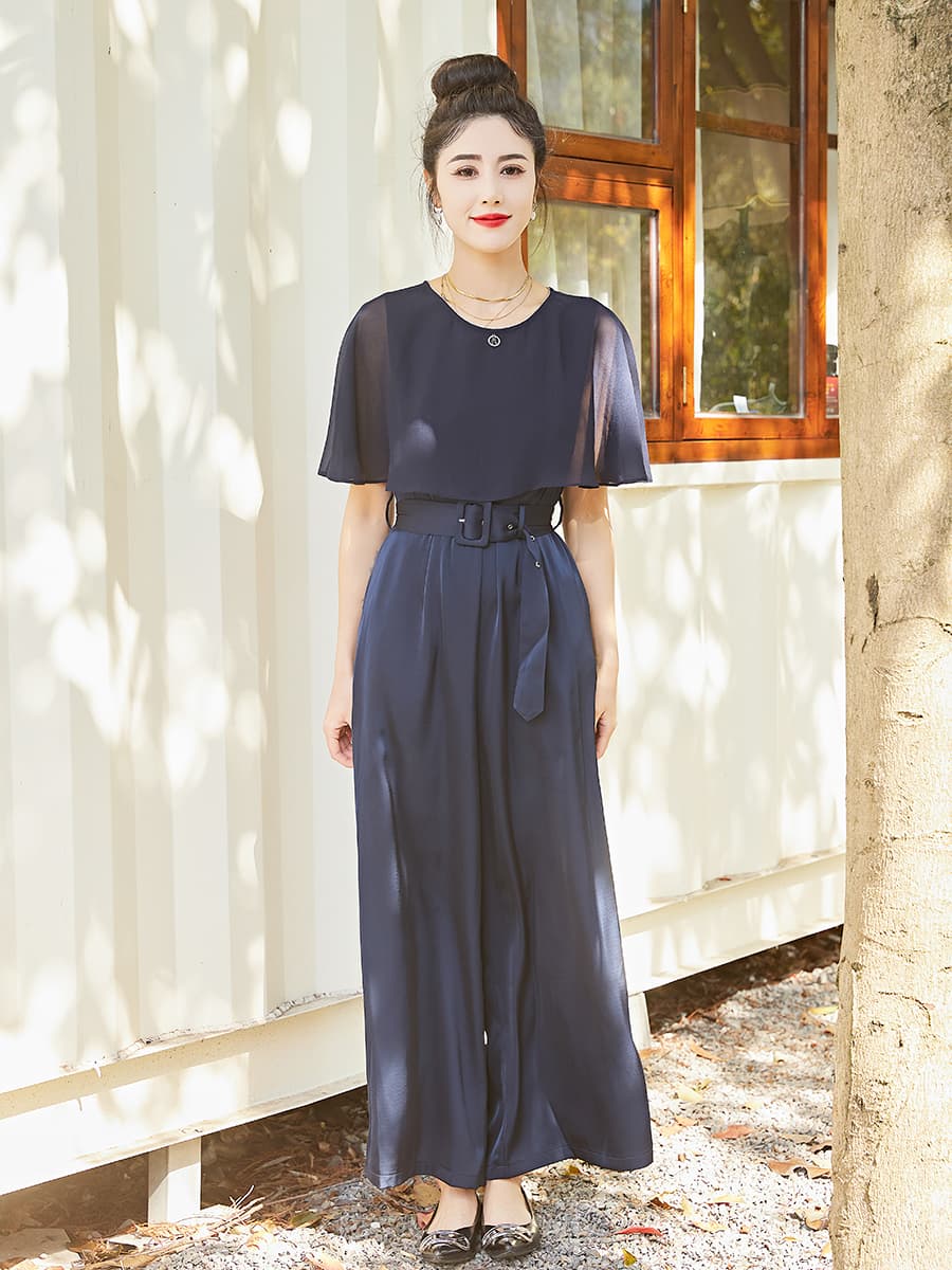 シフォン袖華やかパンツドレス