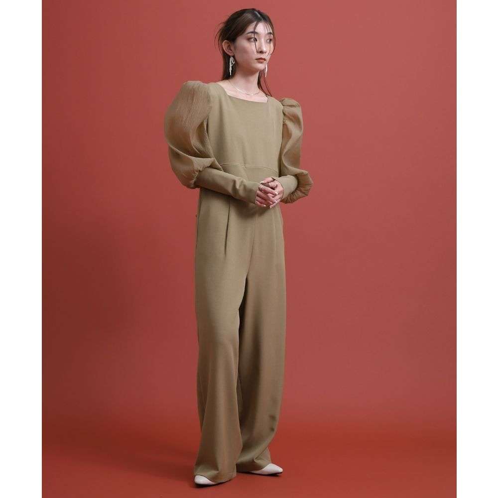 パンツドレス エレガントなパフスリーブジャンプスーツ