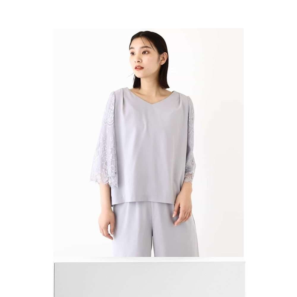 レース袖ワイドパンツドレス