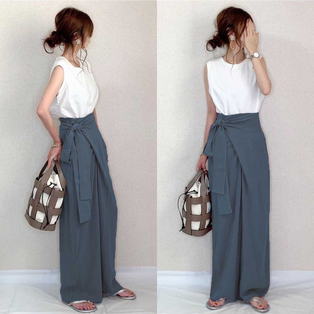 リボン飾り付きワイドパンツドレス