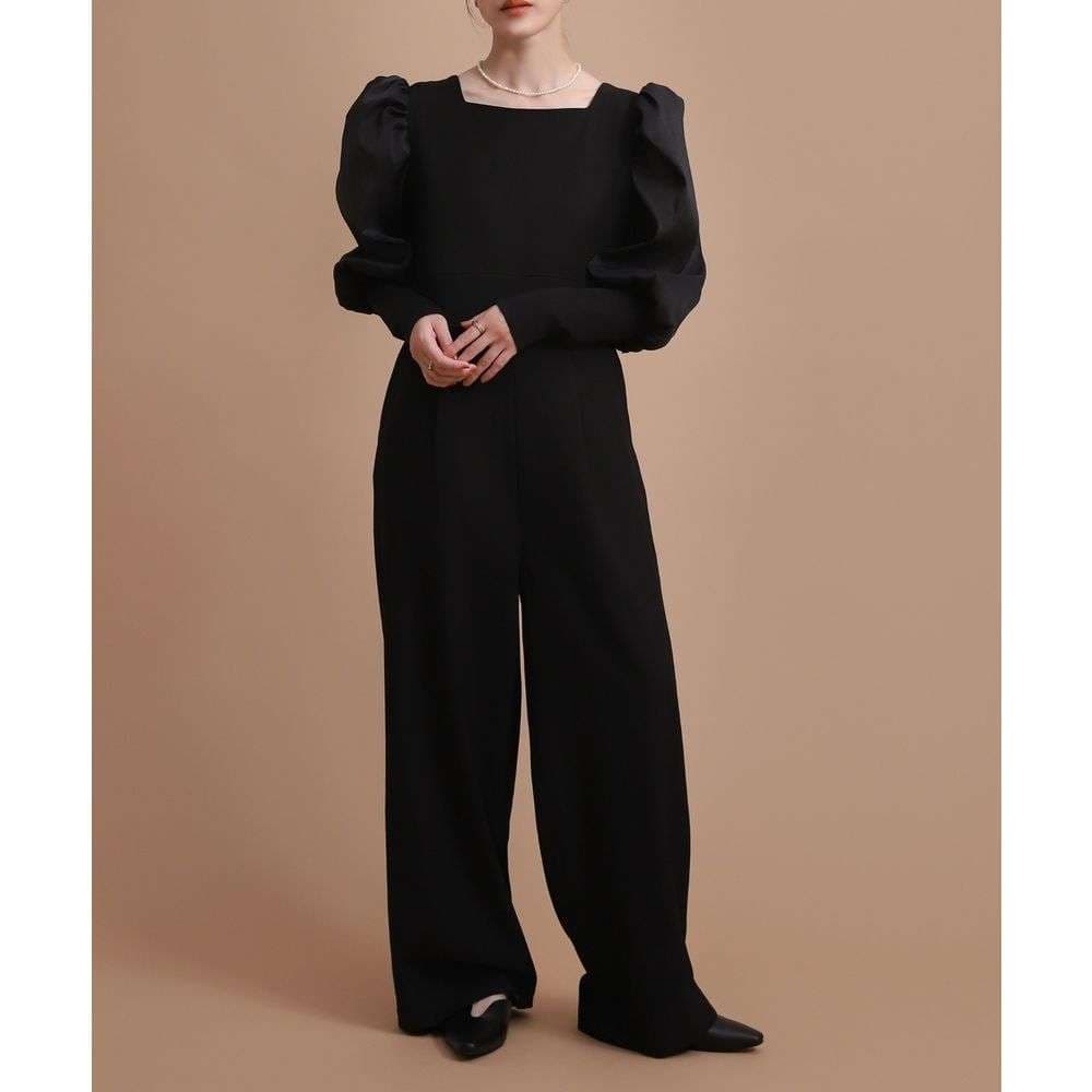 パンツドレス エレガントなパフスリーブジャンプスーツ