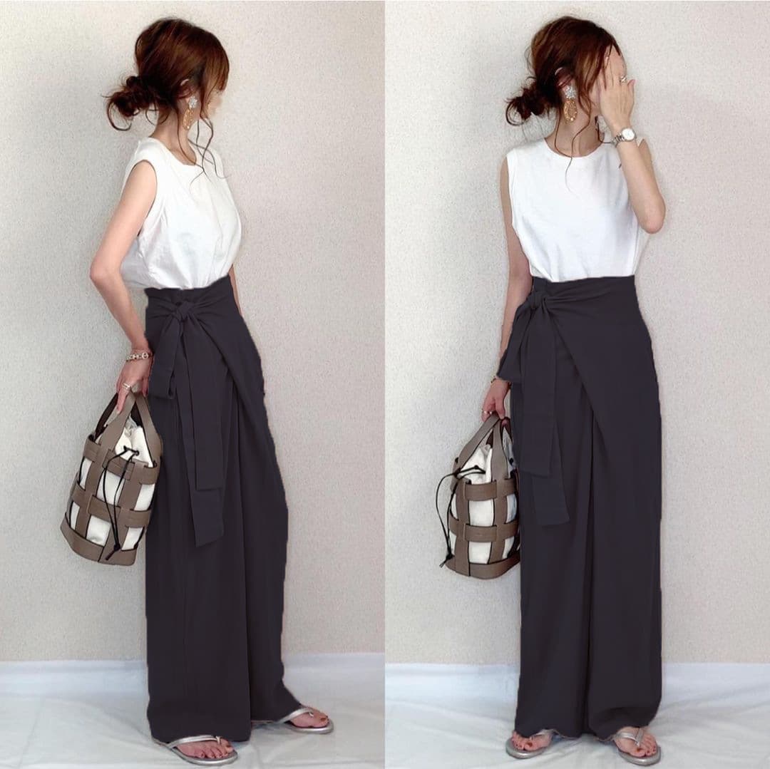 リボン飾り付きワイドパンツドレス