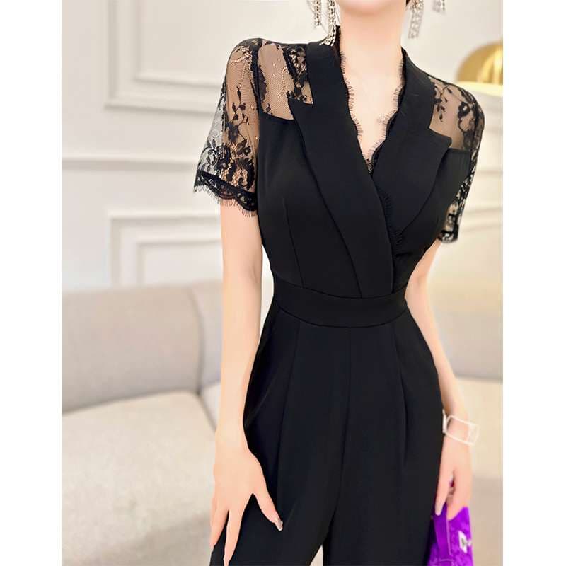 上品シアーレースパンツドレス