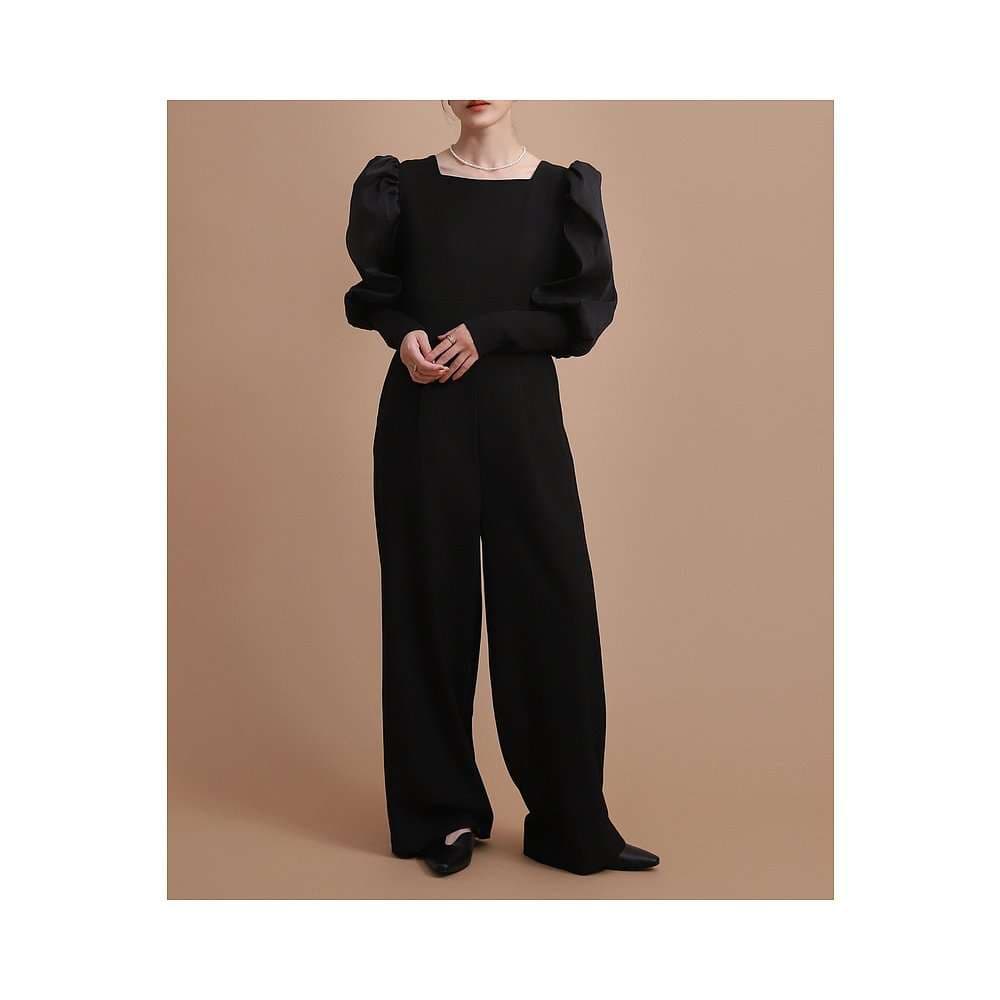 パンツドレス エレガントなパフスリーブジャンプスーツ