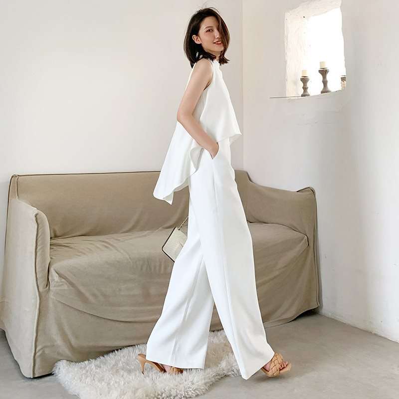 シンプル優美 ホルターネック パンツドレス
