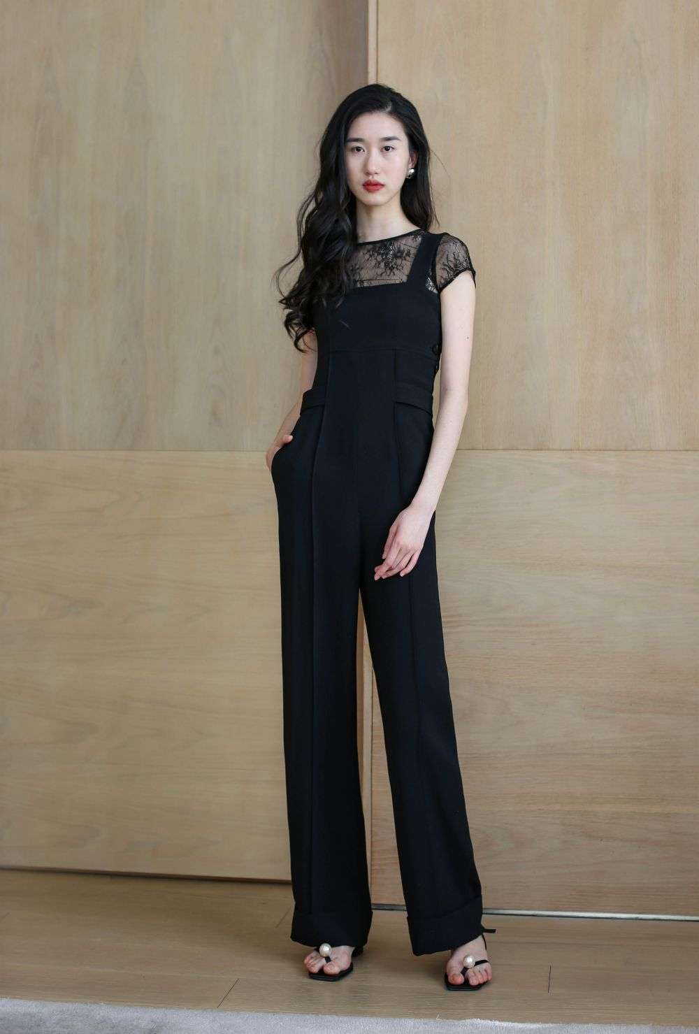 レース切替パンツドレス