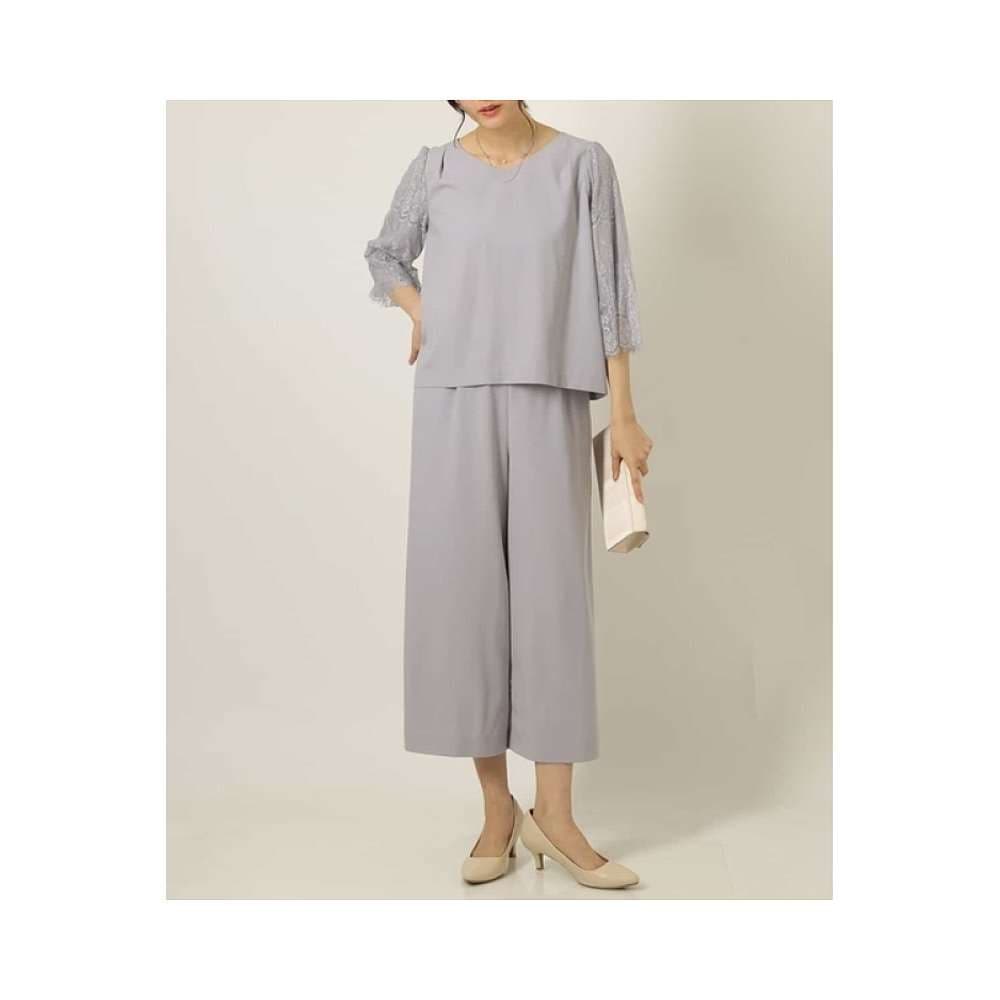 レース袖ワイドパンツドレス