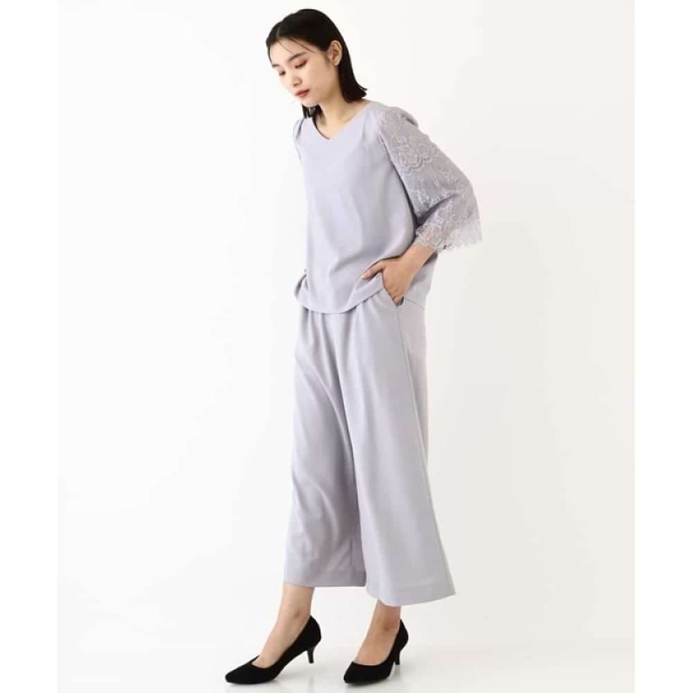 レース袖ワイドパンツドレス