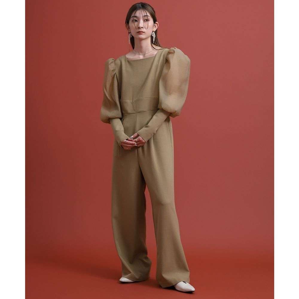 パンツドレス エレガントなパフスリーブジャンプスーツ