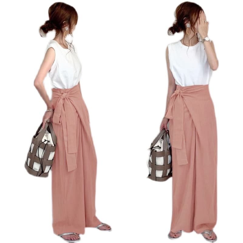 リボン飾り付きワイドパンツドレス