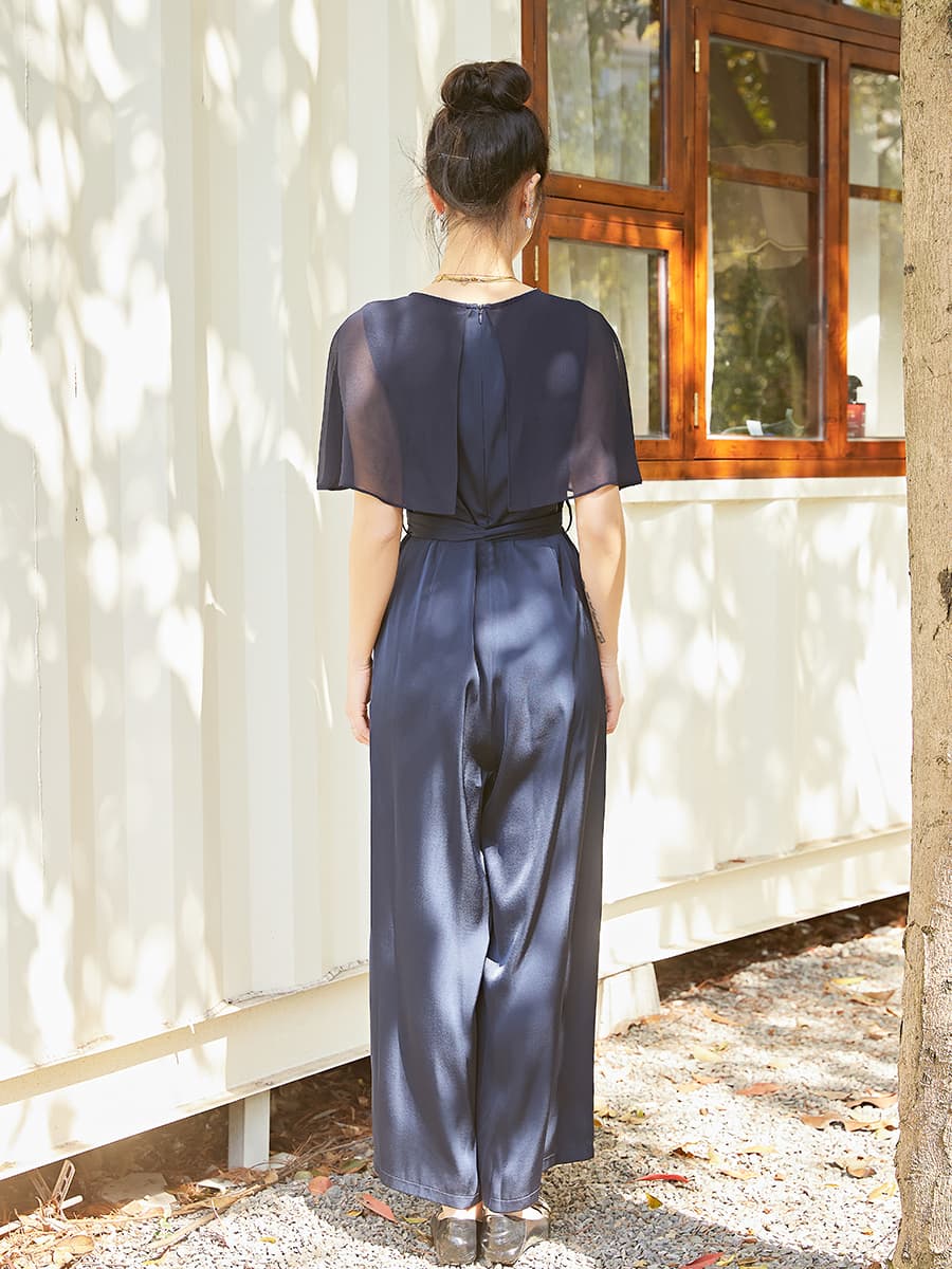 シフォン袖華やかパンツドレス