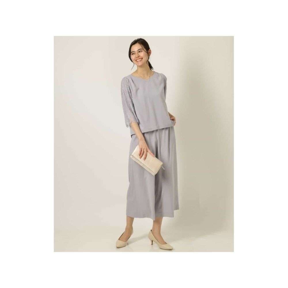 レース袖ワイドパンツドレス