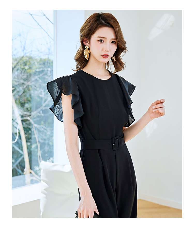 パンツドレス エレガントフリルスリーブパンツスーツ