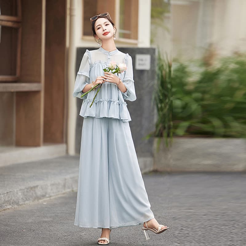 フリル シフォン パンツドレス