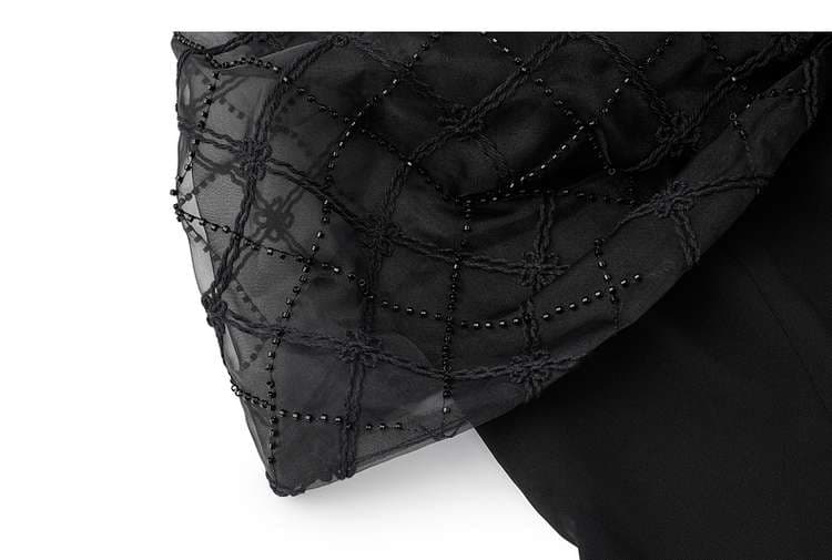 レース飾り肩開きパンツドレス