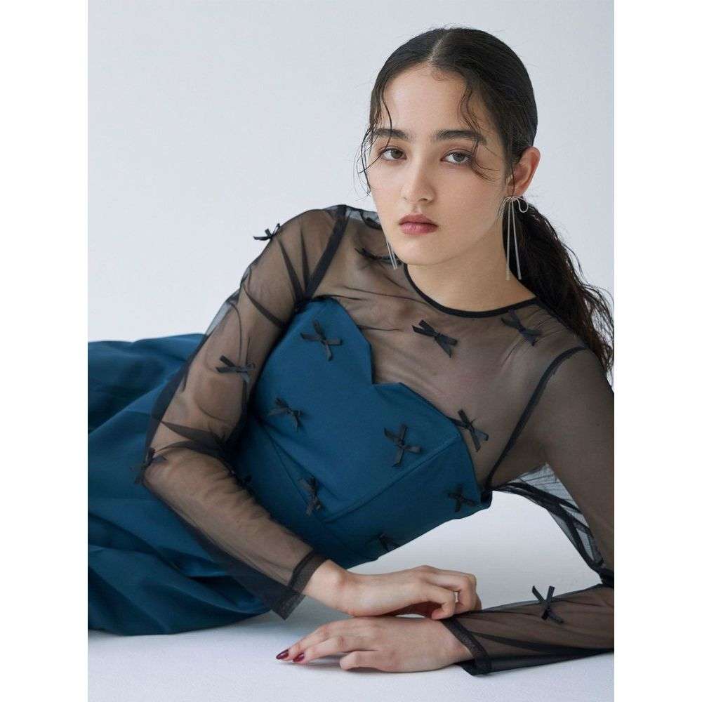 リボン装飾シアーパンツドレス