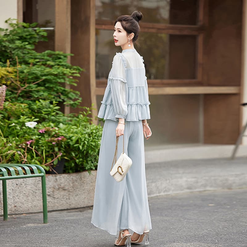 フリル シフォン パンツドレス