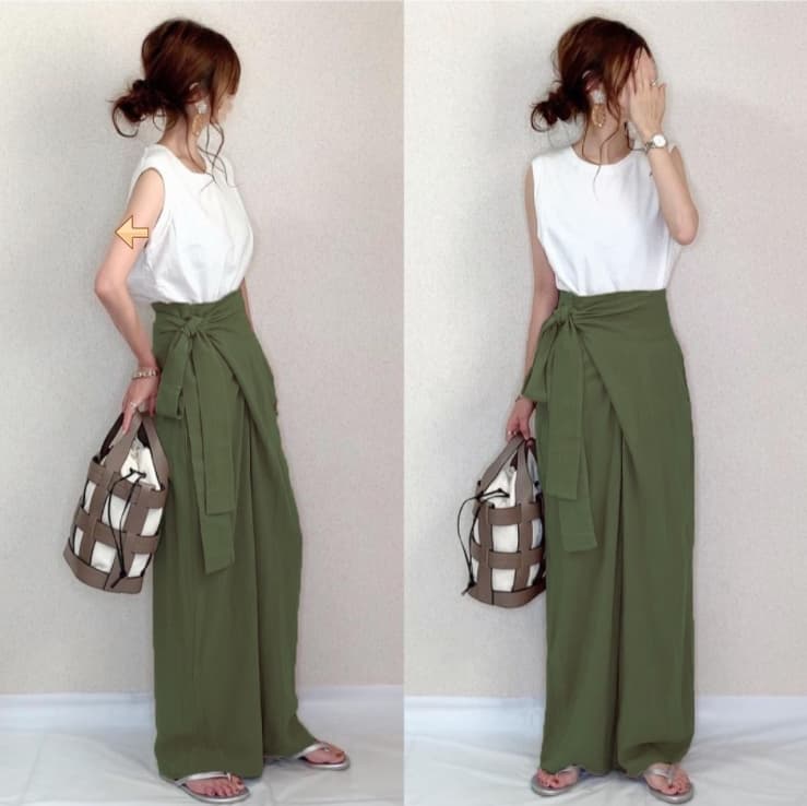 リボン飾り付きワイドパンツドレス