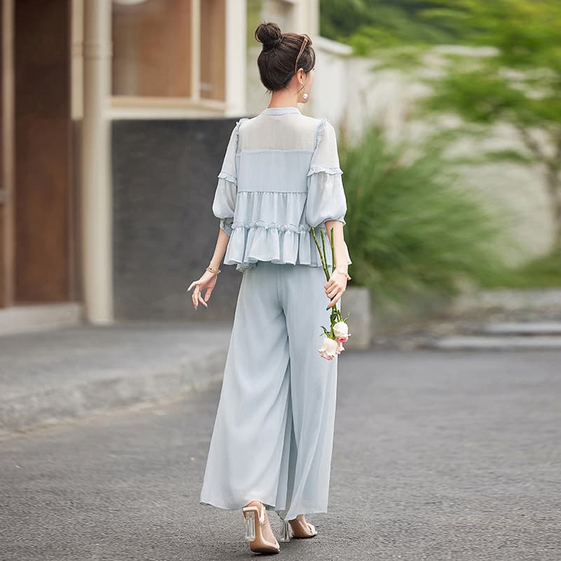 フリル シフォン パンツドレス