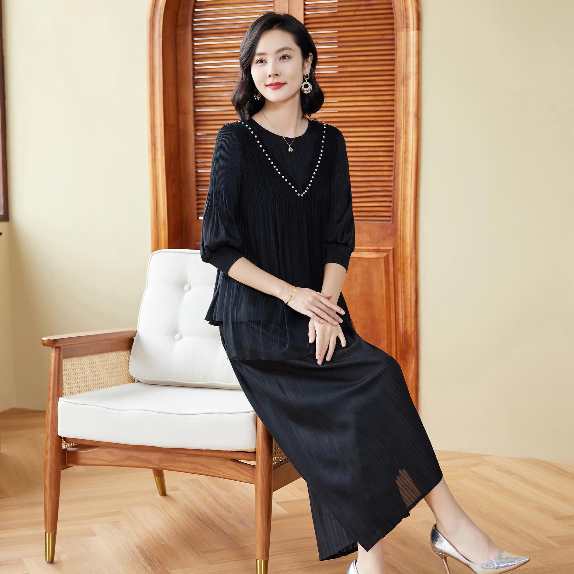 ふんわりプリーツパンツドレス