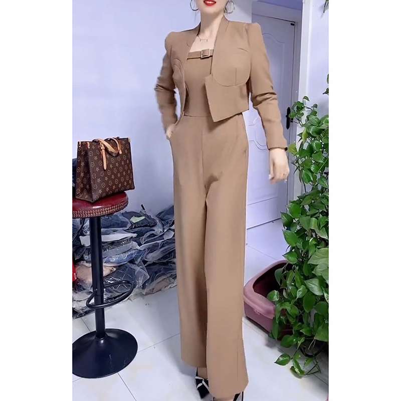 クロップド丈パンツドレス スタンドカラー