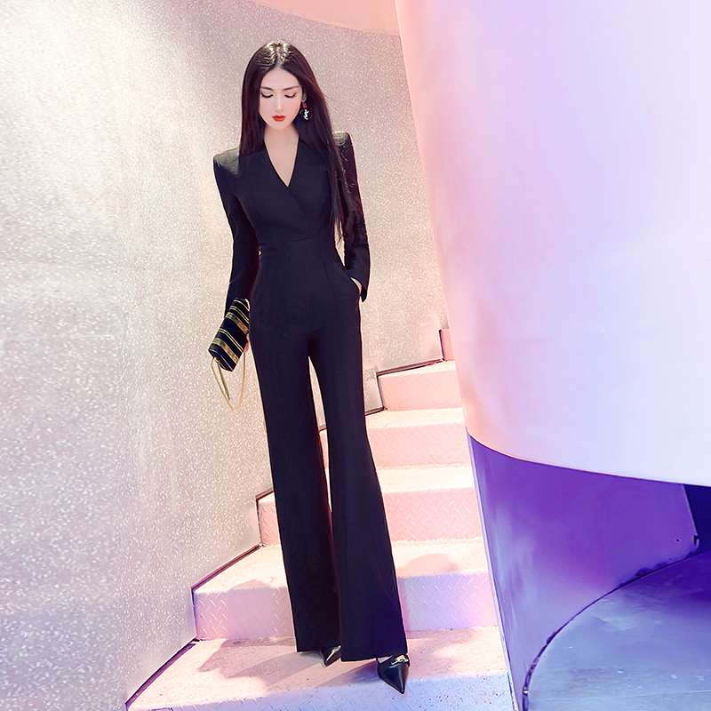 深Ｖネック フレアパンツドレス エレガント