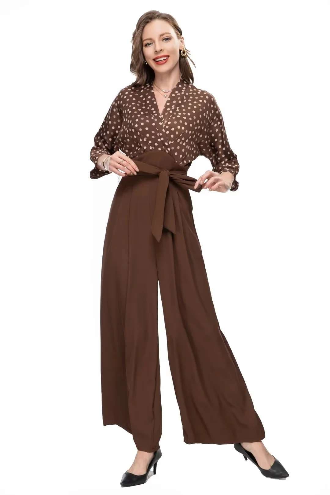 水玉柄タックデザインパンツドレス