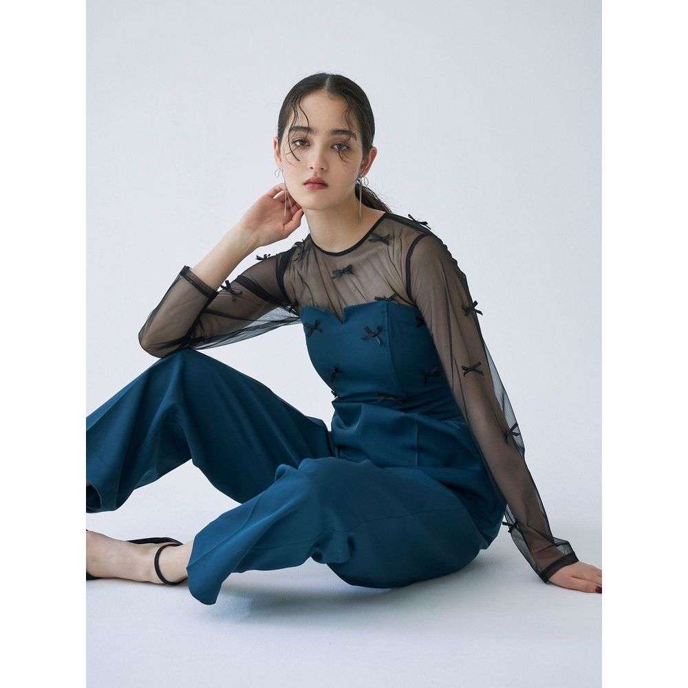 リボン装飾シアーパンツドレス