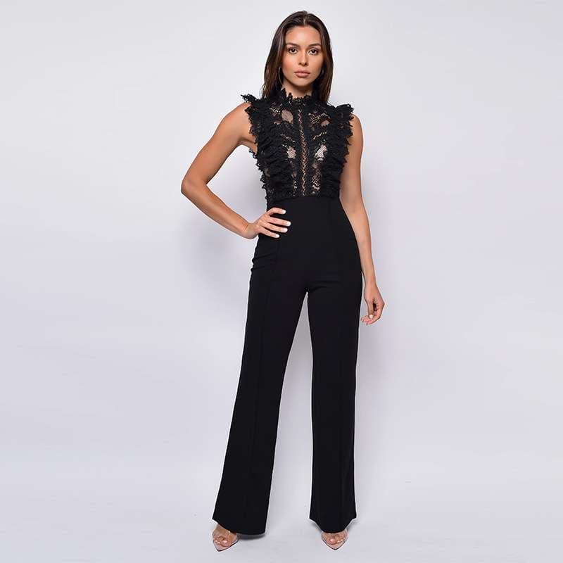 フリルレースハイネックパンツドレス