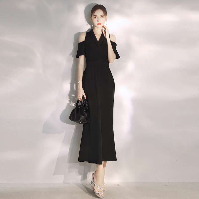 オフショルダー リボン パンツドレス