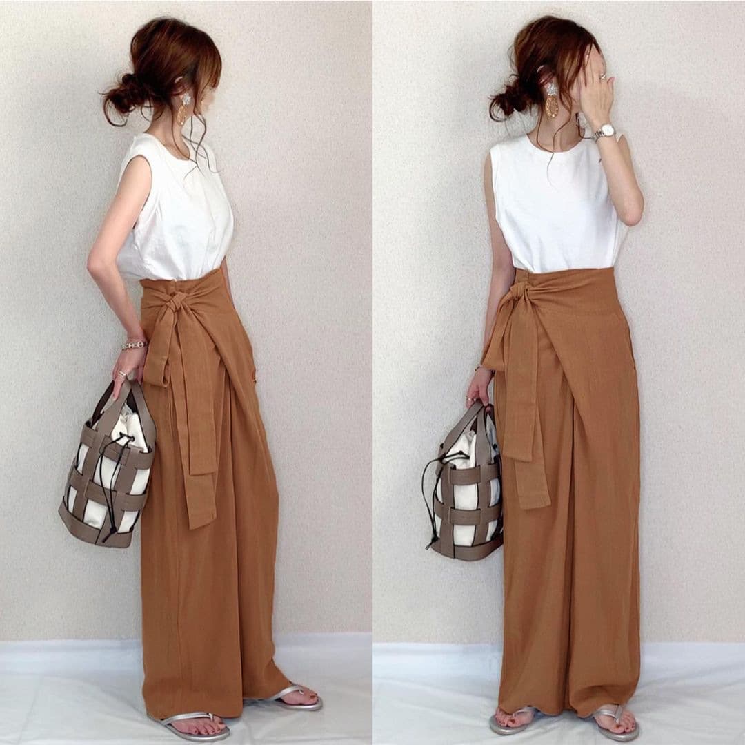 リボン飾り付きワイドパンツドレス