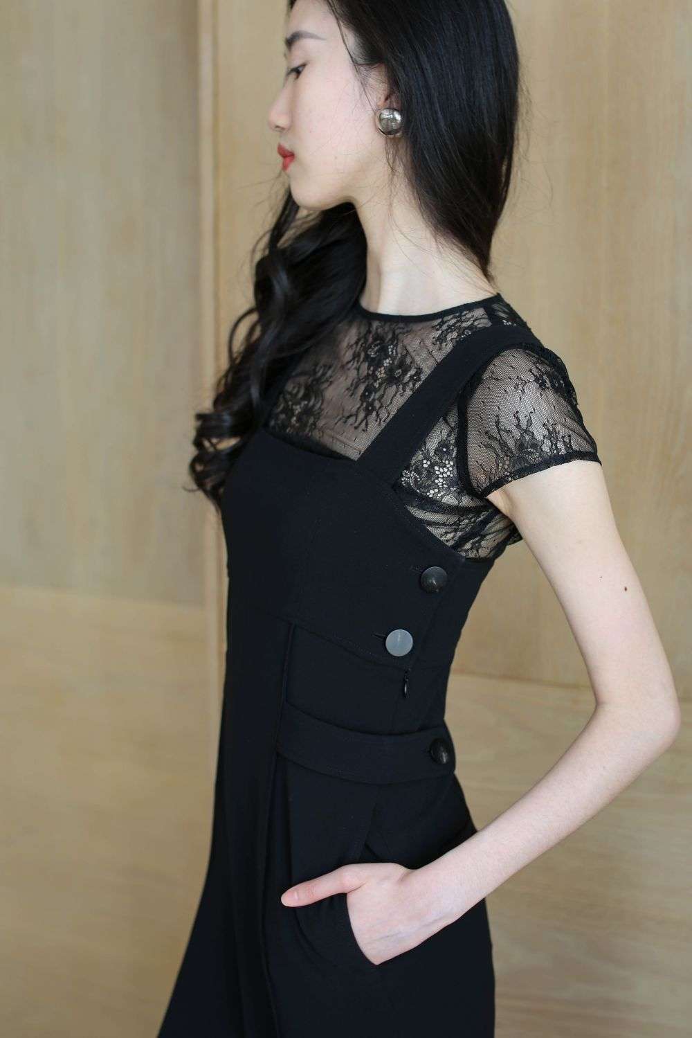 レース切替パンツドレス