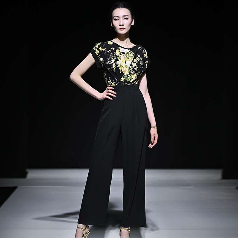 艶やか花柄パンツドレス