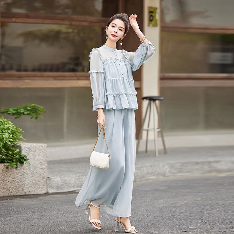 フリル シフォン パンツドレス