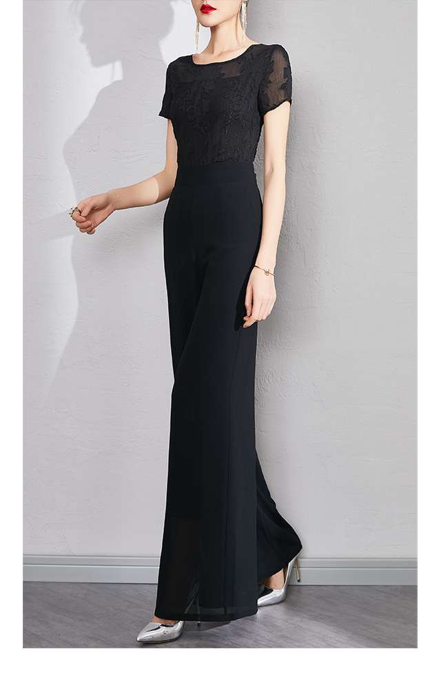 パンツドレス シアー切替 ワイドパンツ オールインワン