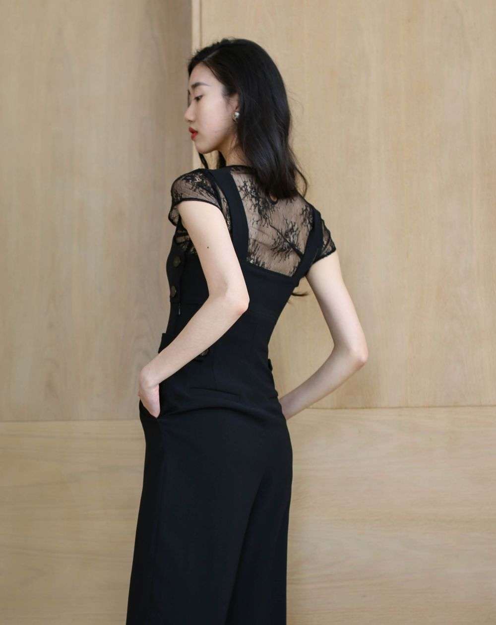 レース切替パンツドレス