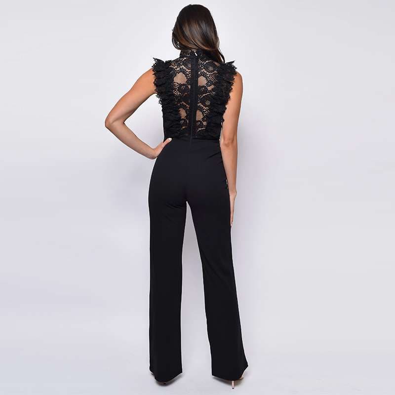 フリルレースハイネックパンツドレス