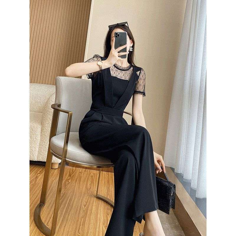 レース切替 パンツドレス 上品スタイル